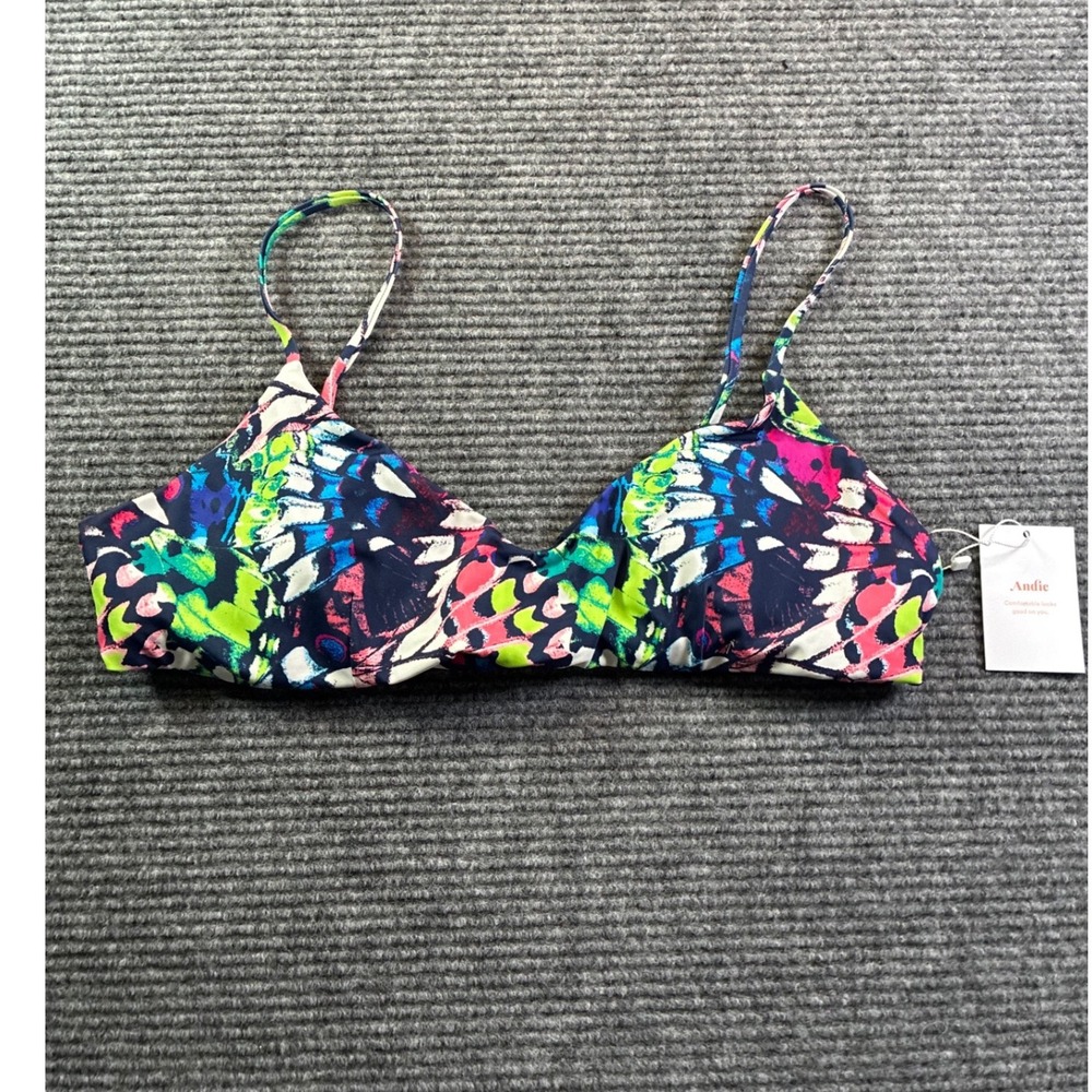 Andie Swim Molokai Bikini Top XL Butterfly Print Navy Pink Lime Colorful AT232